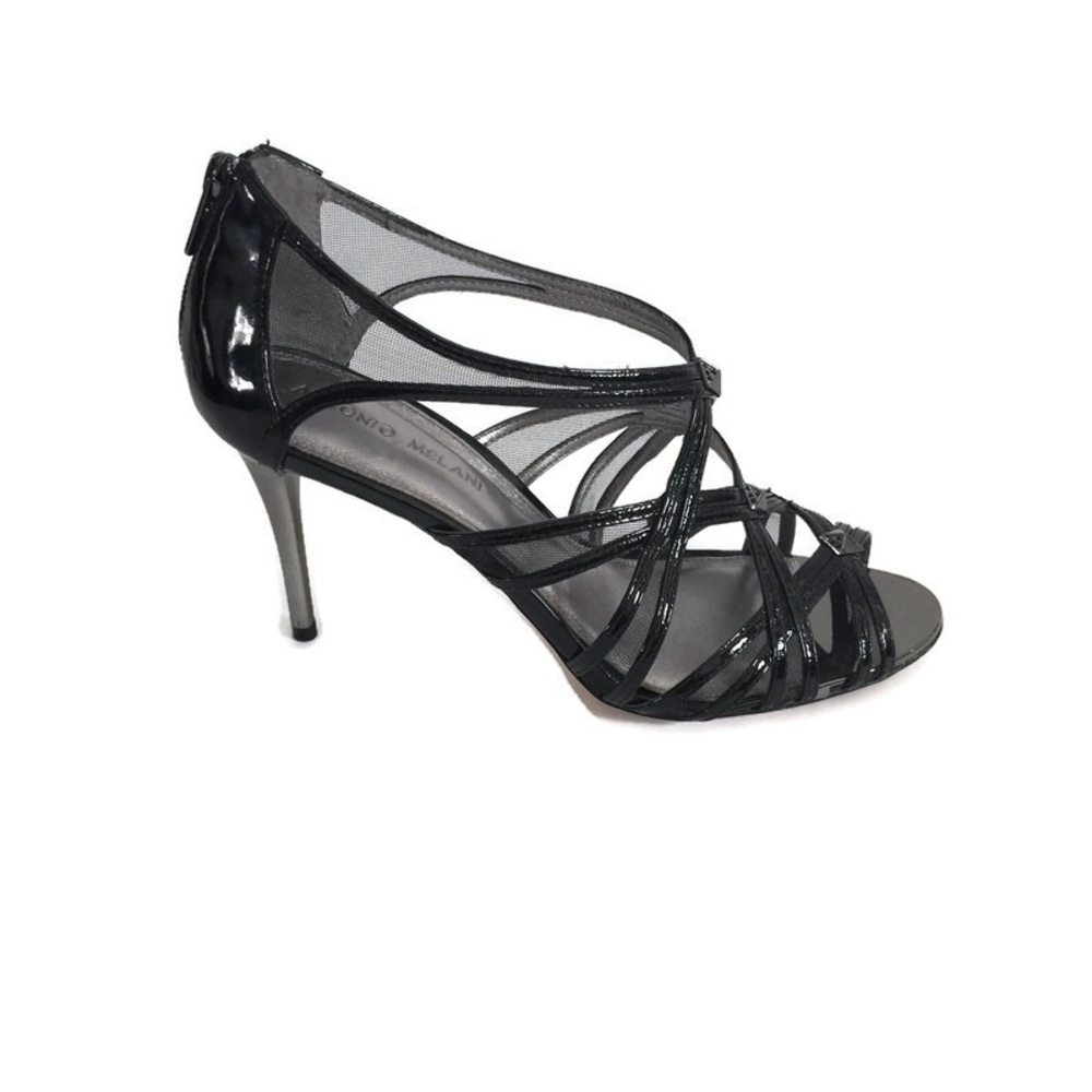 Antonio Melani Black Silver Caged Sandal Sz 9.5